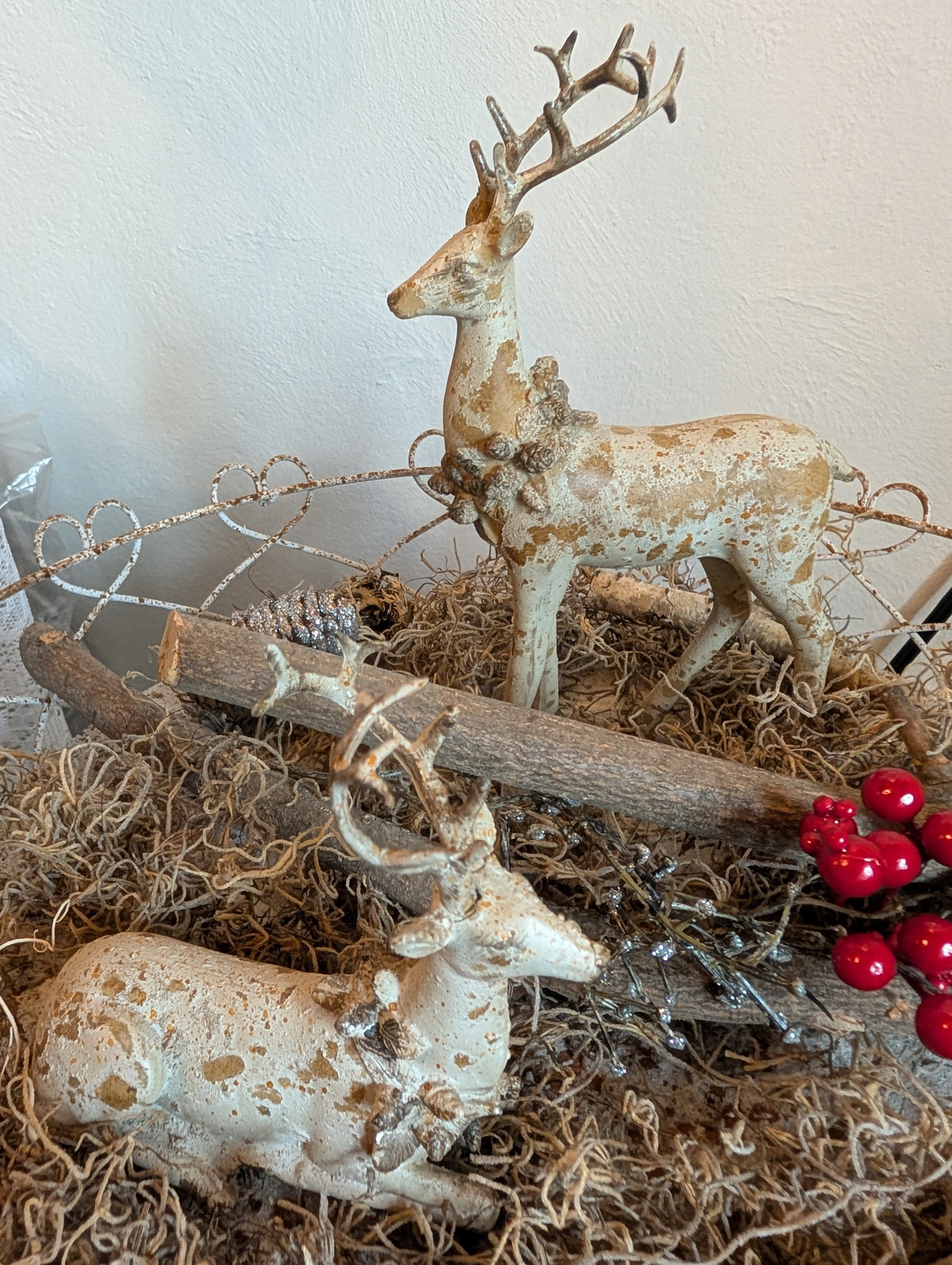 Vintage Reindeer Figurine Set of 2 - Shabby Chic Christmas Deer Ornaments