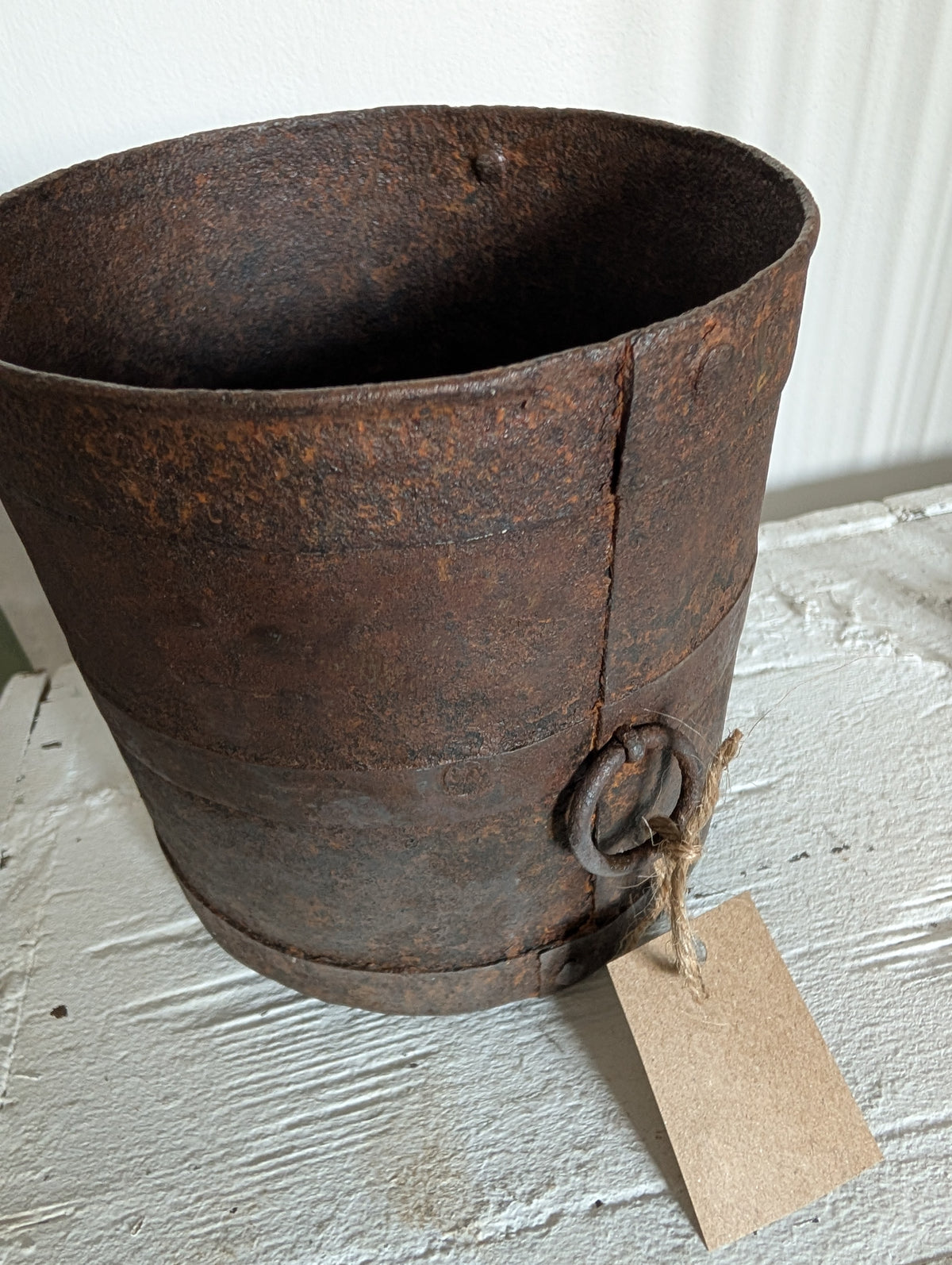 Salvaged Banded Iron Rice Measure Antique - Shabby Chic Rustic Metal Storage Pot Farmhouse