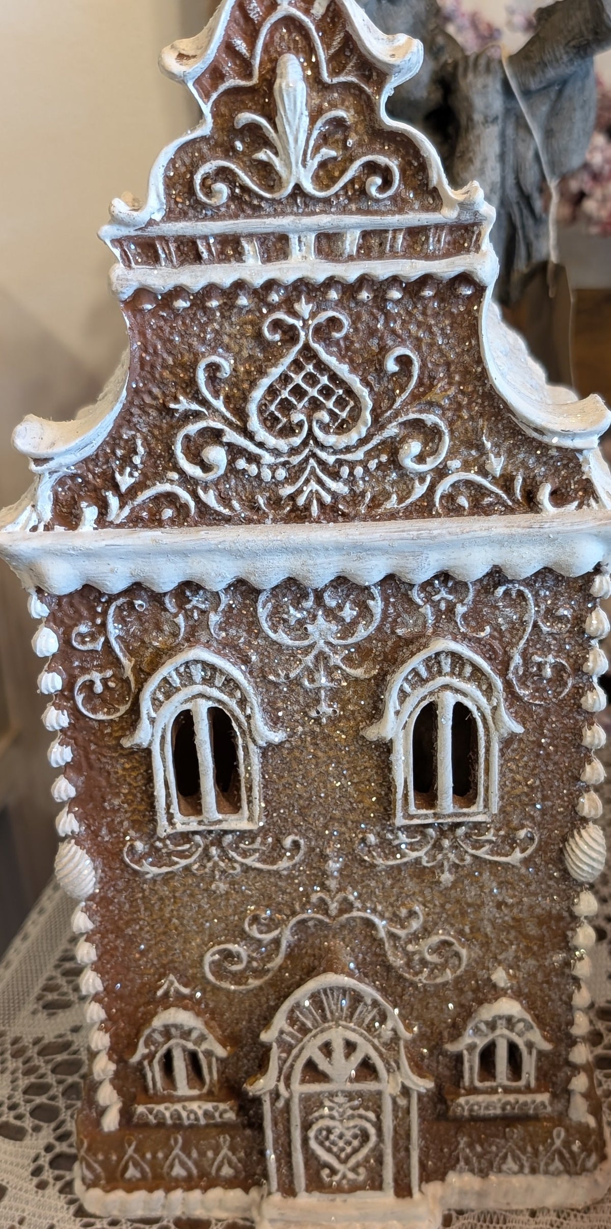 Christmas Decoration Light Up Gingerbread House - LED Vintage Polyresin Festive Townhouse