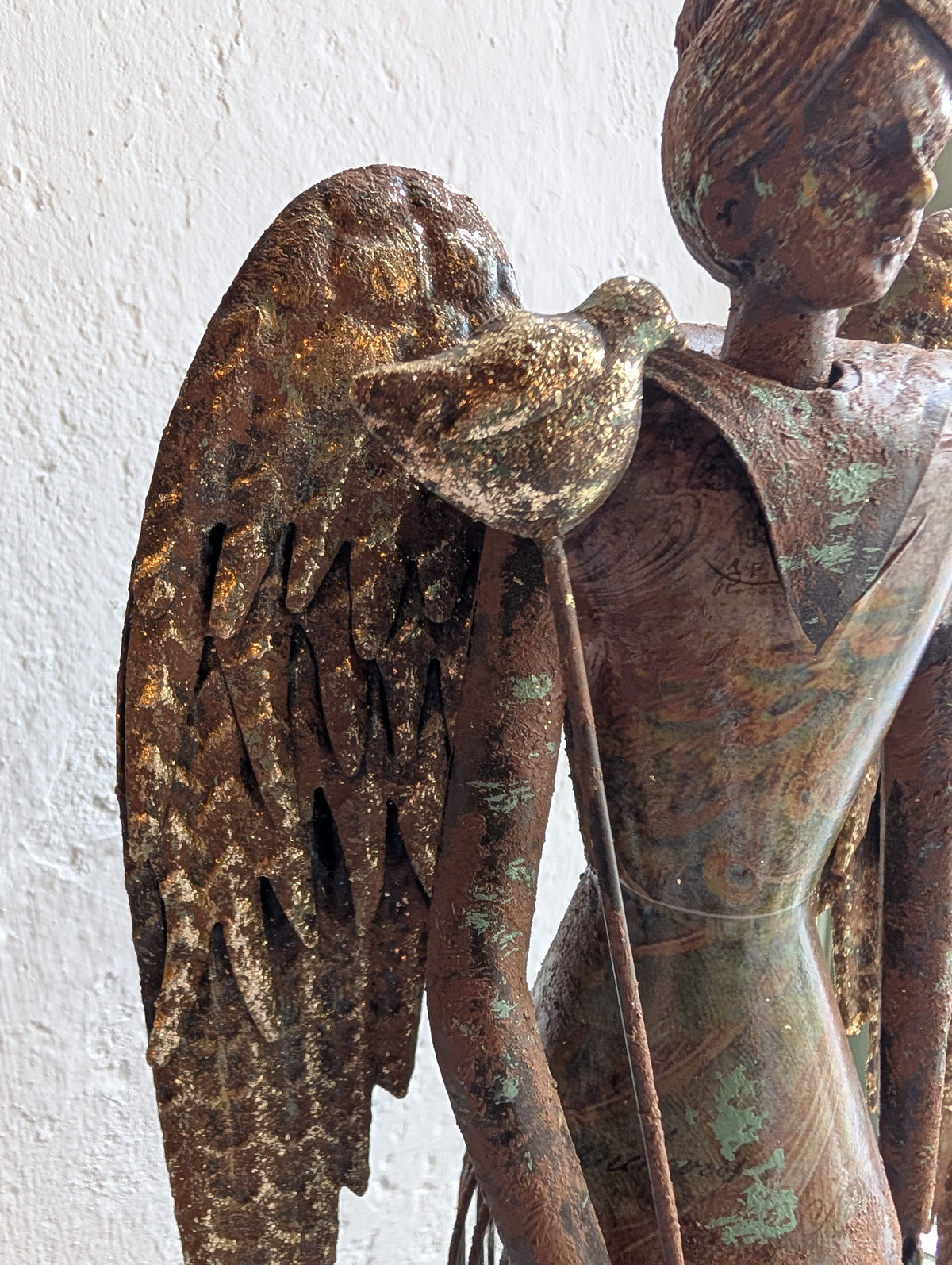 Large Vintage Metal Angel Statue - 54cm Shabby Chic Christmas Guardian Angel Ornament