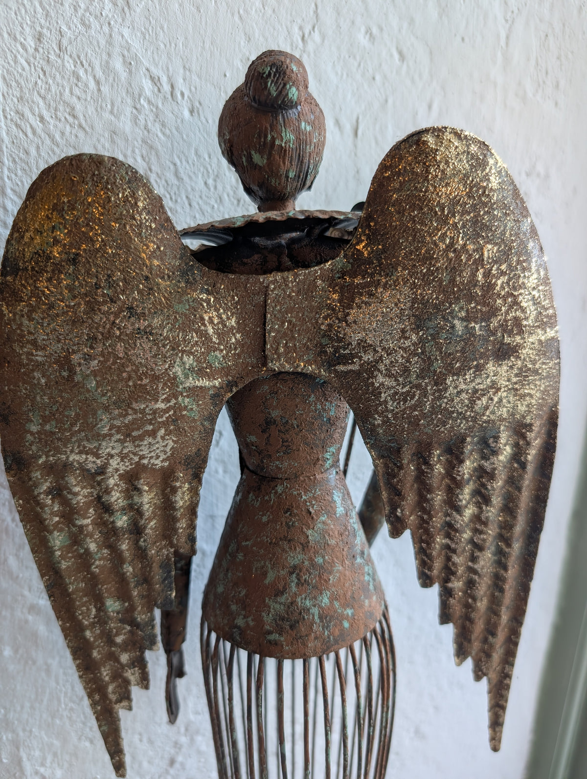Large Vintage Metal Angel Statue - 54cm Shabby Chic Christmas Guardian Angel Ornament