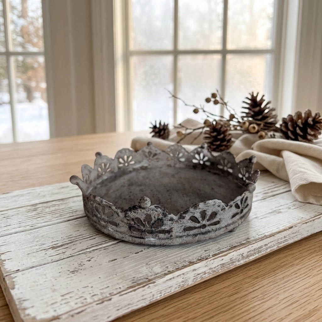 Vintage Metal Royal Crown -  Shabby Chic Filigree Table Ornament