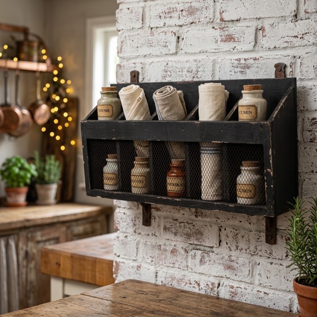 Shabby Chic Black Wooden Wine Wall Rack with Wire Mesh – Rustic Industrial Bottle Holder