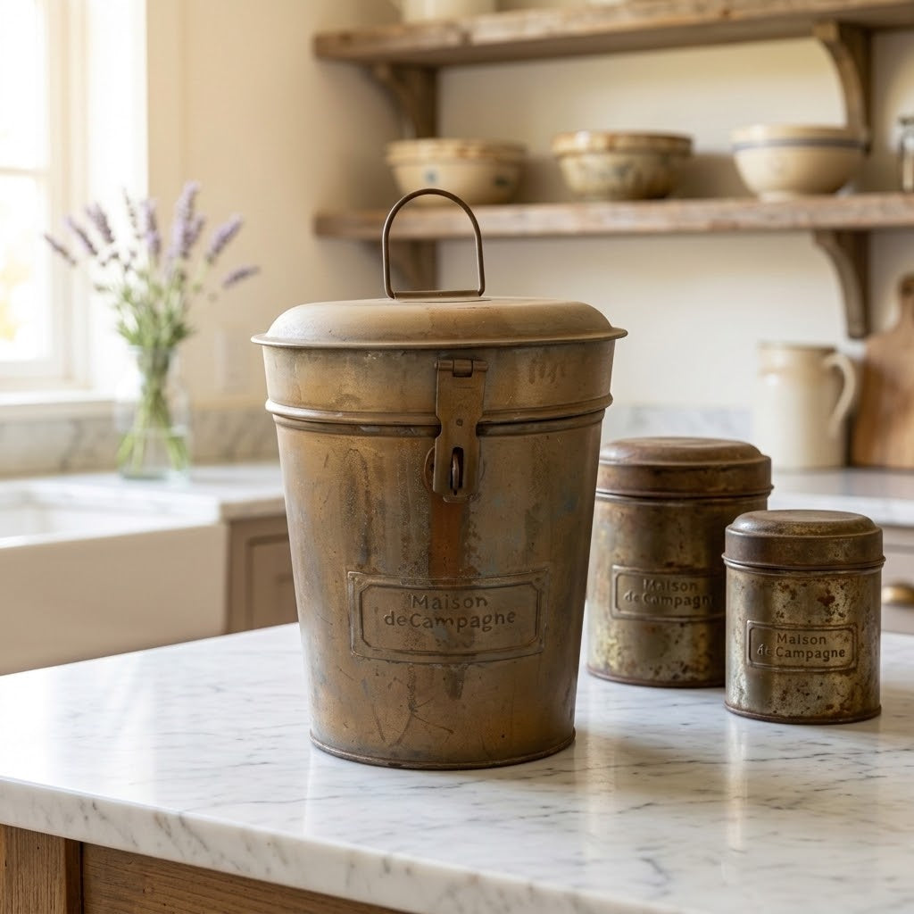 Maison de Campagne Vintage Metal Canister - Shabby Chic Storage Tin