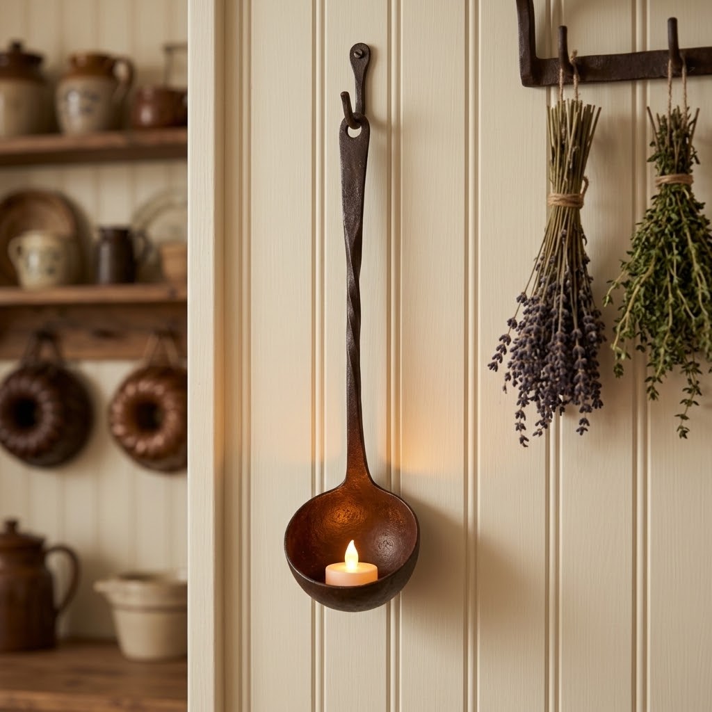 Rustic Wrought Iron Decorative Wall Hanging Ladle 42cm