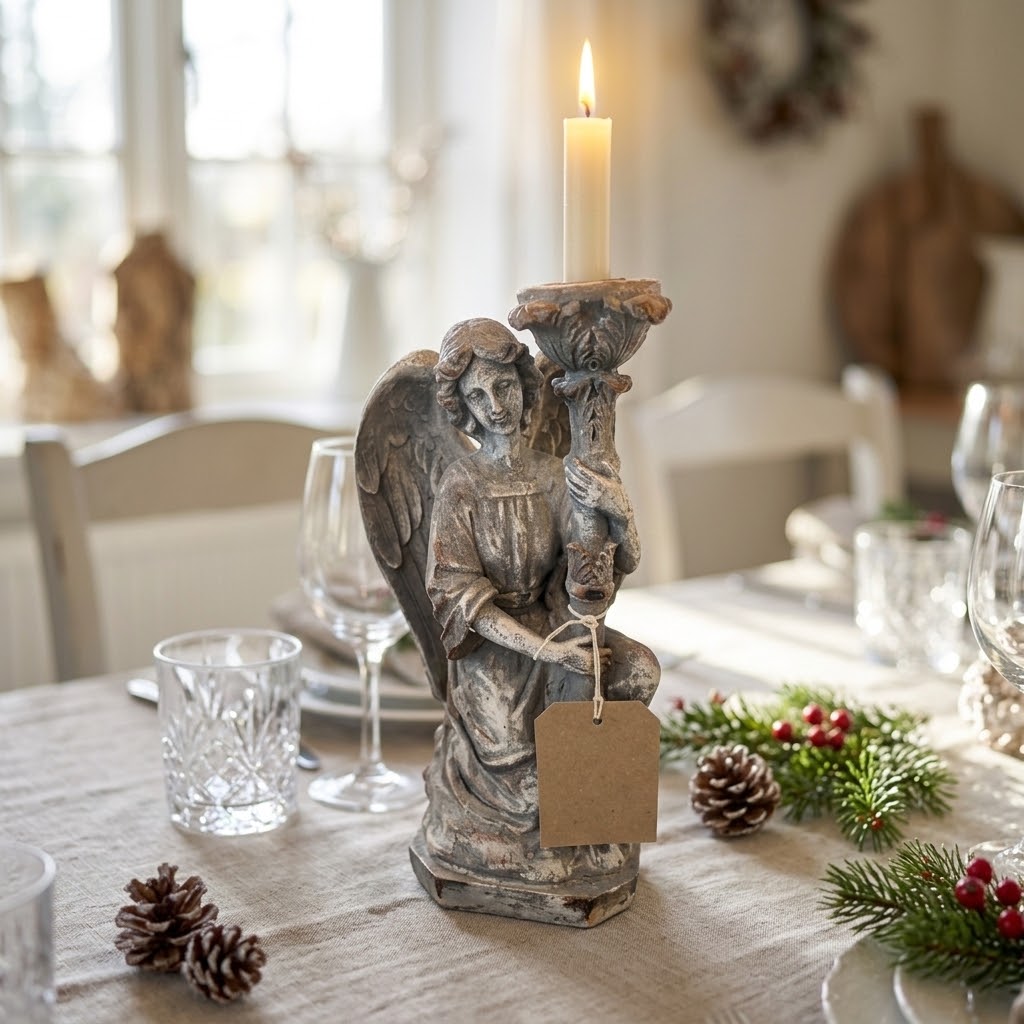 Shabby Chic Cherub Angel Taper Candle Holder Figurine 30cm