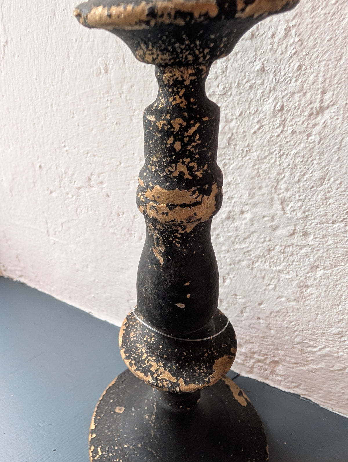 Shabby Chic Vintage Black & Gold Metal Candle Holder 11 x 30 cm