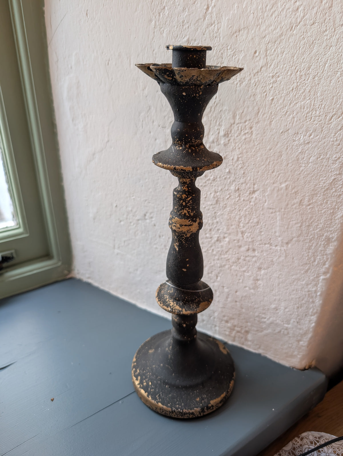 Shabby Chic Vintage Black & Gold Metal Candle Holder 11 x 30 cm