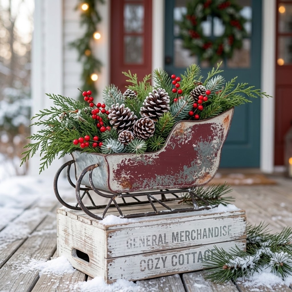 Christmas Vintage Metal Sleigh Planter Decor 51 x 23 x 30 cm