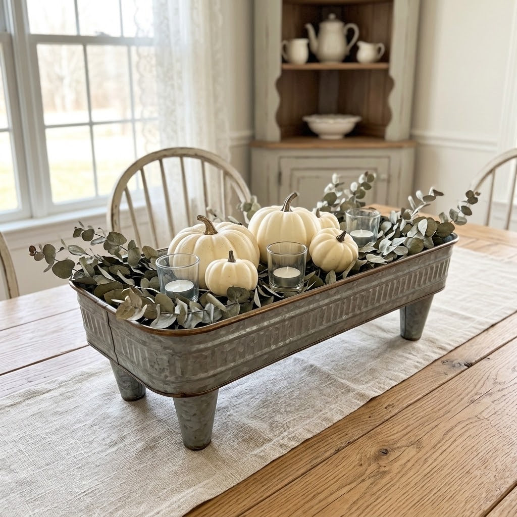 Shabby Chic Raised Galvanised Zinc Decorative Display Tray with Feet